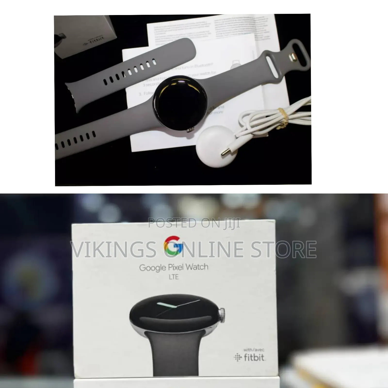 Google Pixel Watch LTE in Polished Silver With a Charcoal Active Band