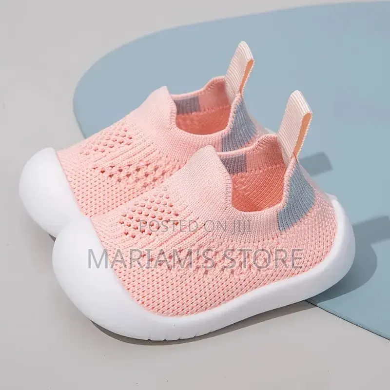 Breathable Pink Baby Sock Shoes With a Flexible Knit Upper