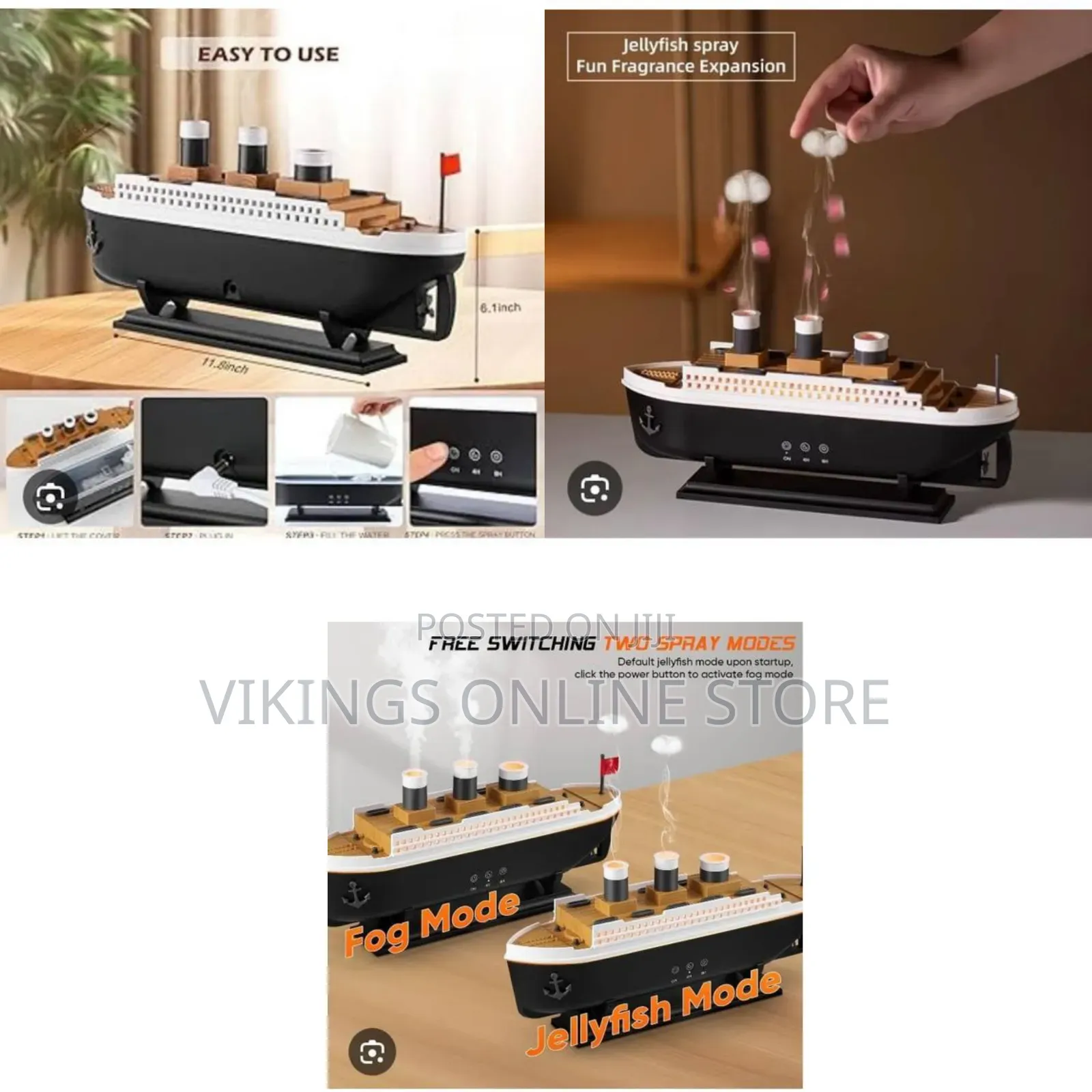Titanic Ship Ultrasonic Air Humidifier and Essential Oil Diffuser