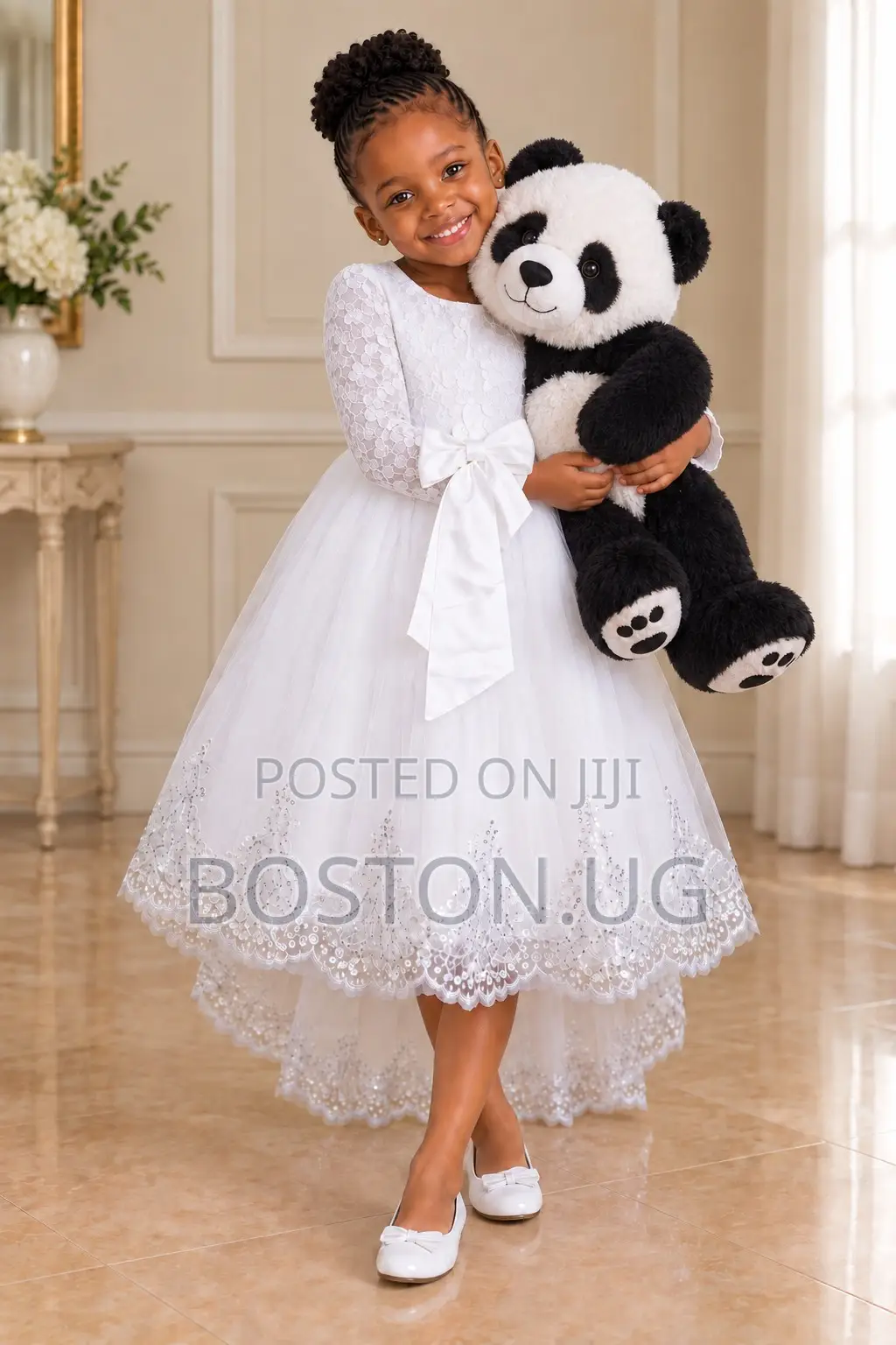 Girls White Dresses With a Short Train