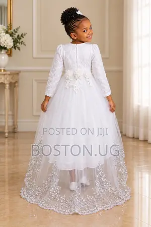 Girls White Dresses With a Short Train