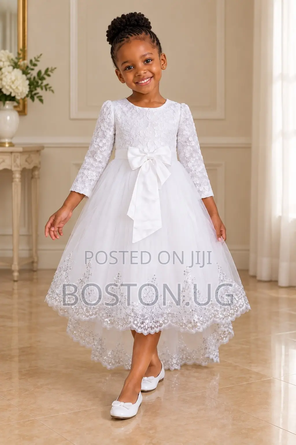 Girls White Dresses With a Short Train