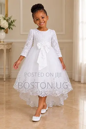 Girls White Dresses With a Short Train