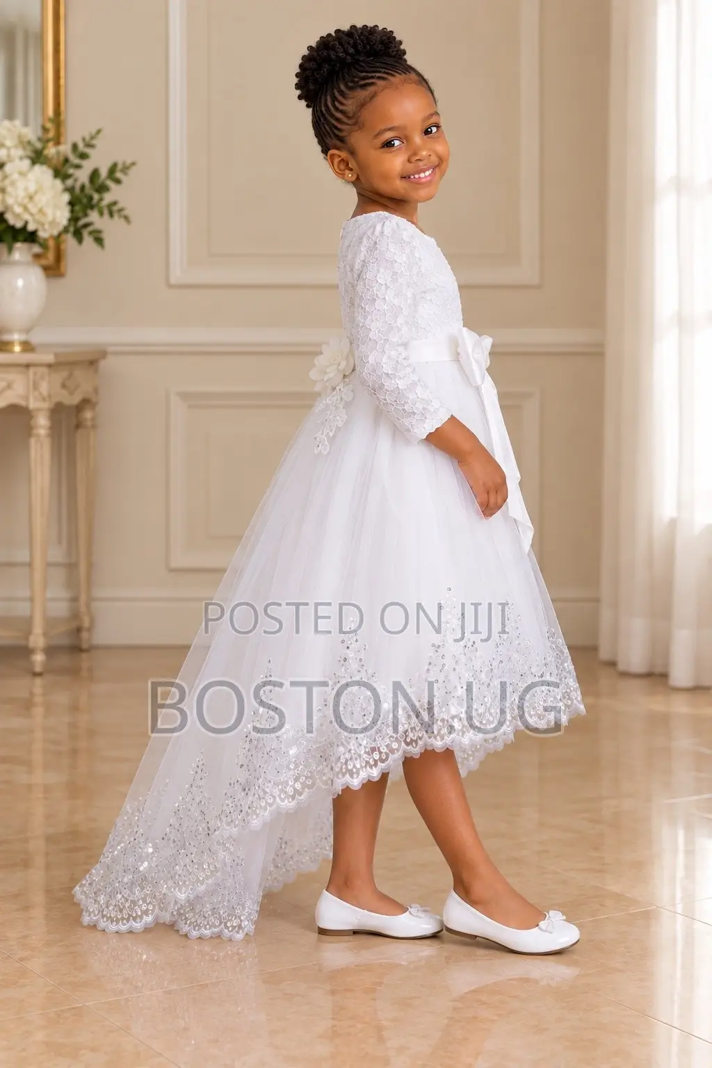 Girls White Dresses With a Short Train