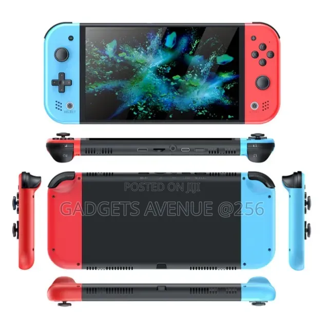 Hybrid Gaming Console With Neon Blue and Neon Red Joy-Con Controllers