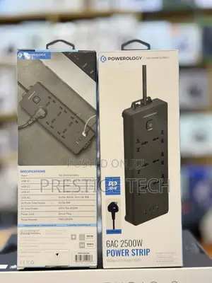 Powerology Power Strip Power Extension 6AC 2500W 2usb-A, USB-C Ports