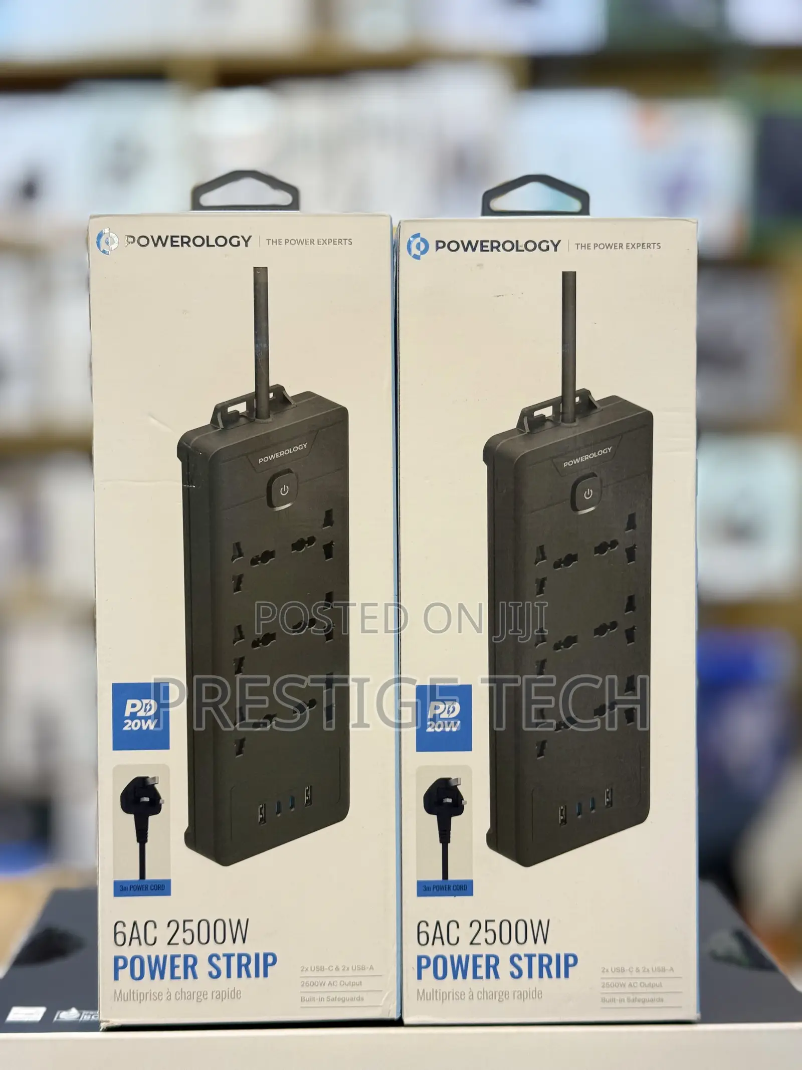Powerology Power Strip Power Extension 6AC 2500W 2usb-A, USB-C Ports