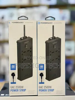 Powerology Power Strip Power Extension 6AC 2500W 2usb-A, USB-C Ports