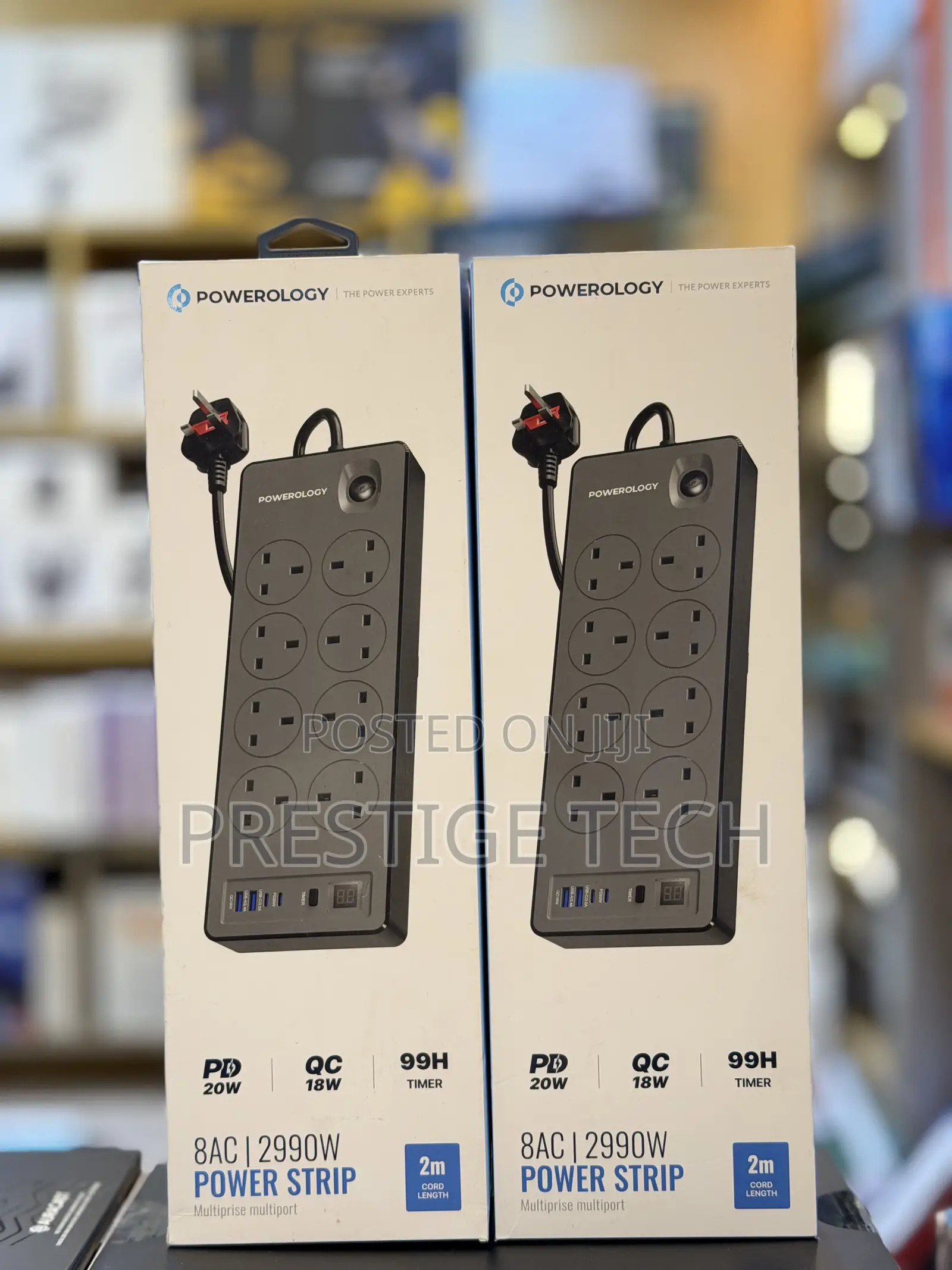 Powerology 2990W Power Strip With 8AC Outlets 2 USB‐A USB‐C Ports