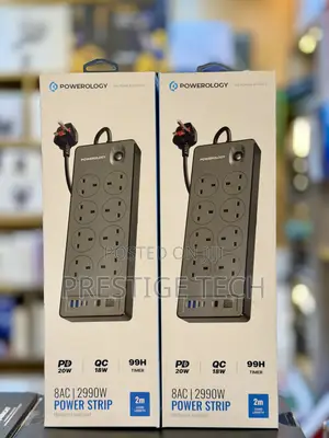 Powerology 2990W Power Strip With 8AC Outlets 2 USB‐A USB‐C Ports