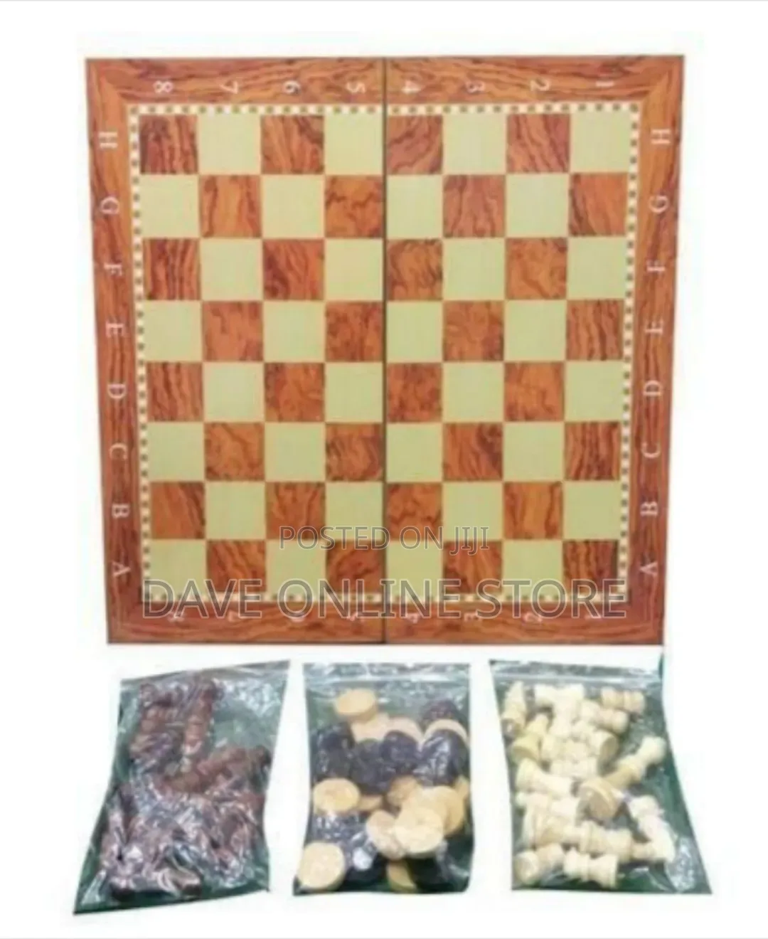 Foldable 3-in-1 Wooden Board Game Set Featuring Chess, Checkers