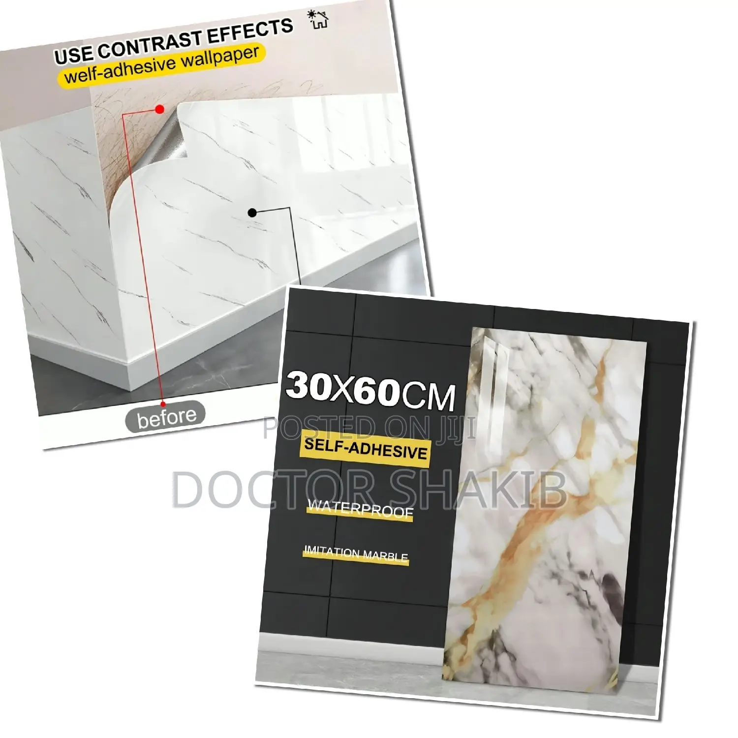5pcs Marble Wallpaper PVC 3D Self Adhesive Wall Sticker