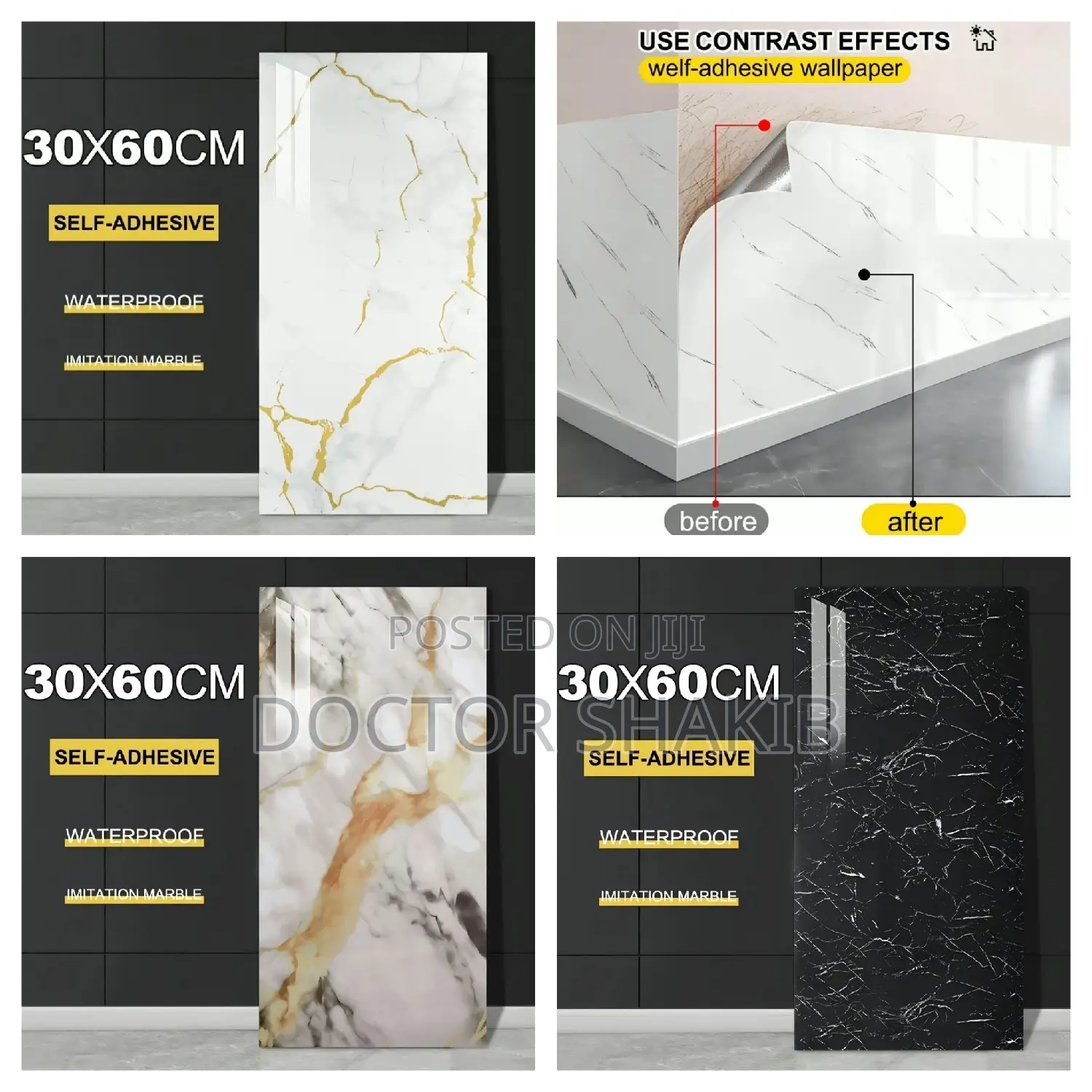 5pcs Marble Wallpaper PVC 3D Self Adhesive Wall Sticker