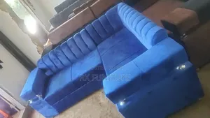 Blue L Sofa Set