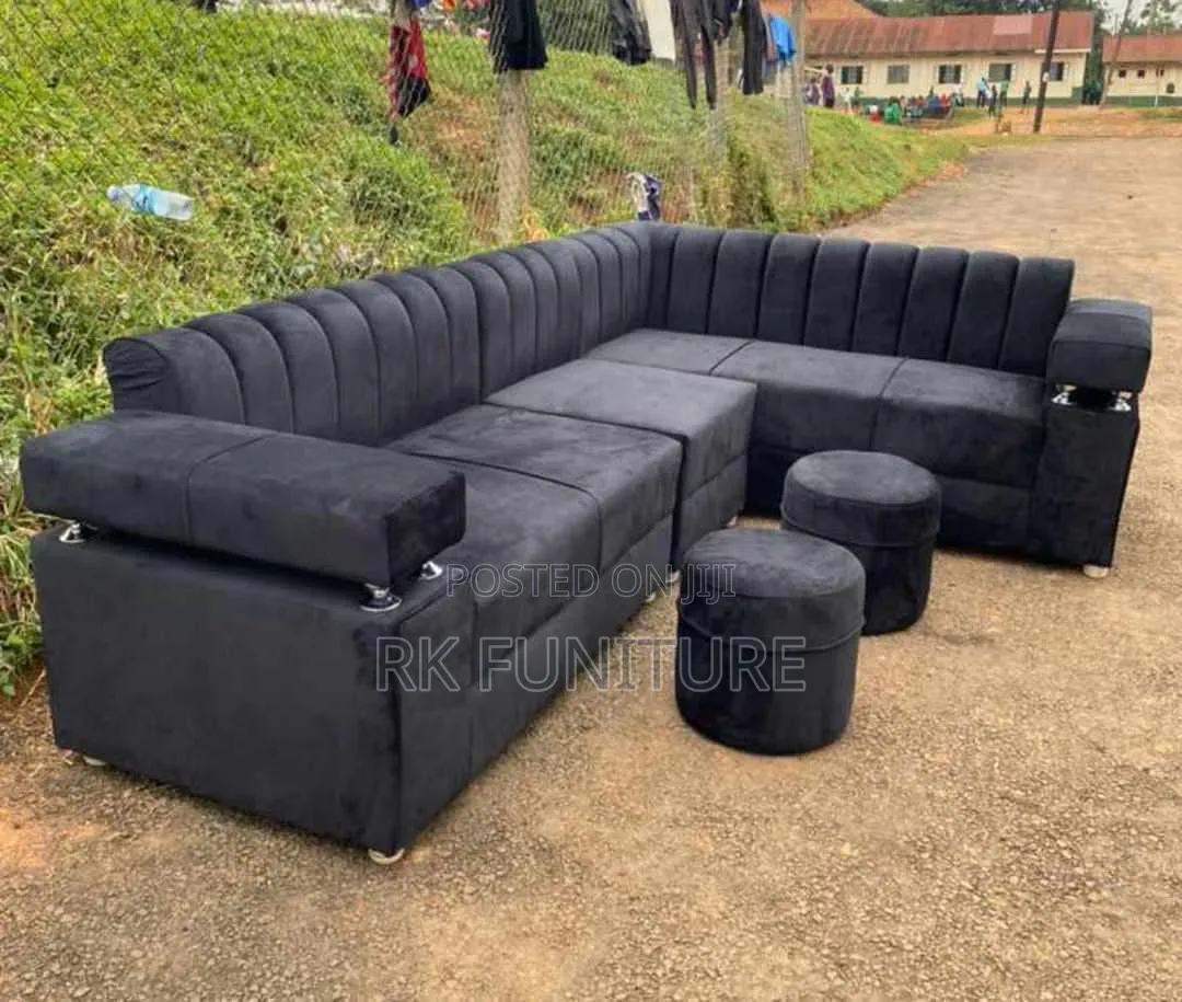 Blue L Sofa Set