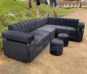 Blue L Sofa Set