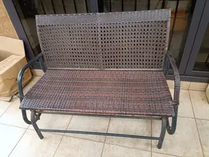 Patio Set 2 Brown Woven Rattan Benches (Swing) With Glass Top Table