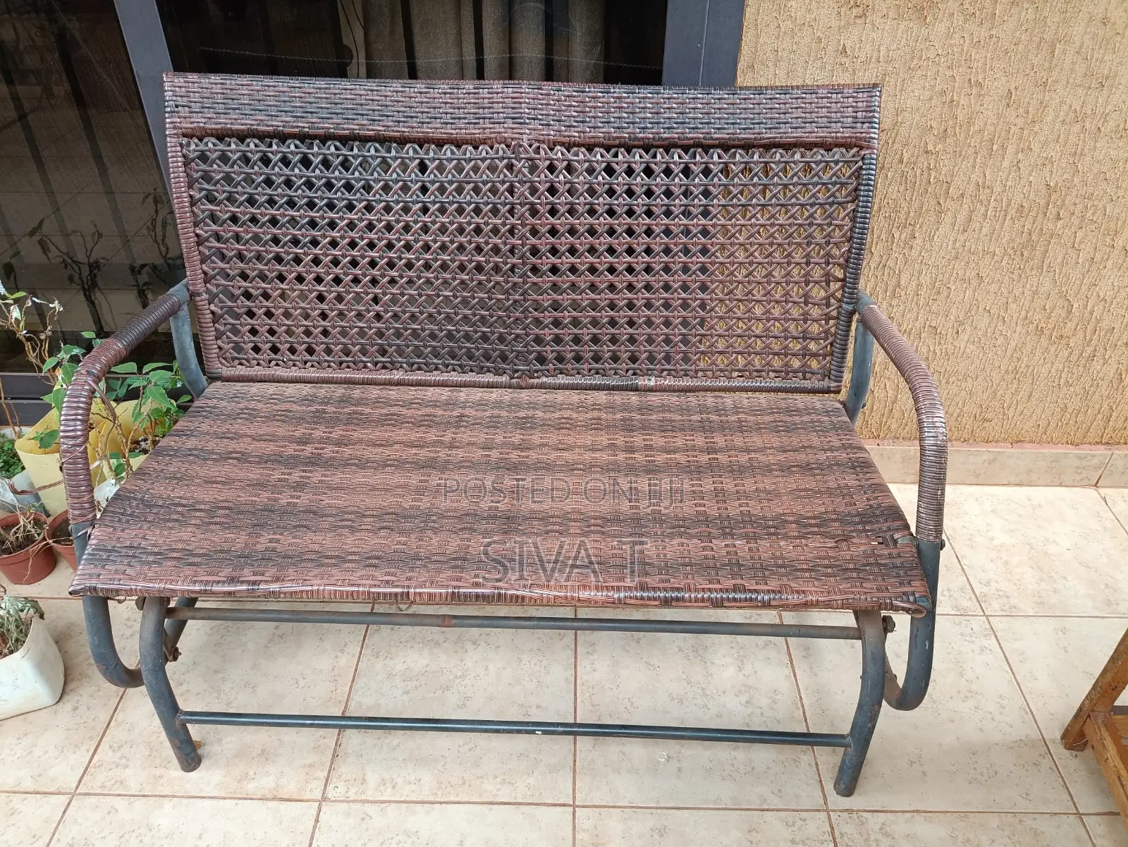 Patio Set 2 Brown Woven Rattan Benches (Swing) With Glass Top Table