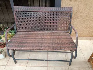 Patio Set 2 Brown Woven Rattan Benches (Swing) With Glass Top Table