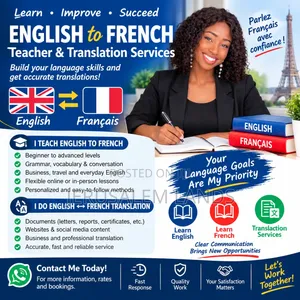 French to English Teacher or Translator Young Lady Professional Leavel
