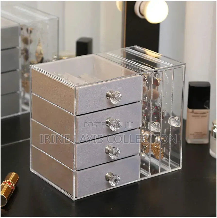 Lady's 4 Drawer Clear Acrylic Jewelry Box With Hanging Earring Holder
