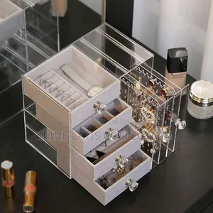 Lady's 4 Drawer Clear Acrylic Jewelry Box With Hanging Earring Holder