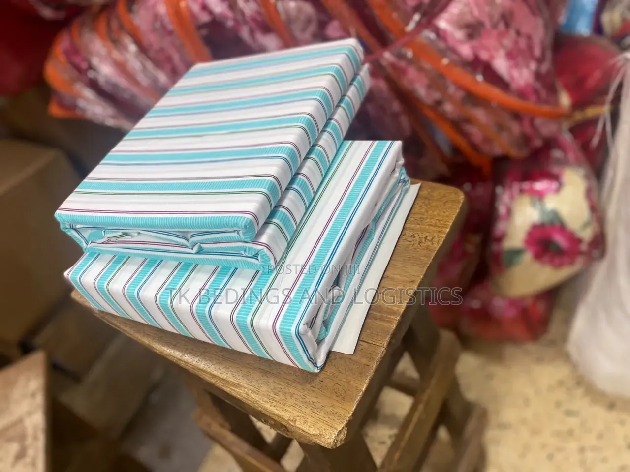 Aqua Blue Strip Bedsheets