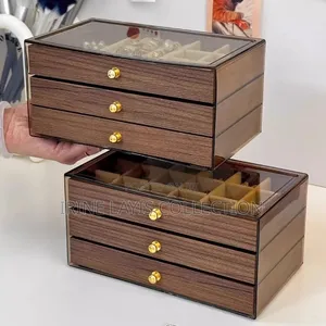3 Layer Multi-Layer Wooden Jewelry Box With Transparent Window Large 1