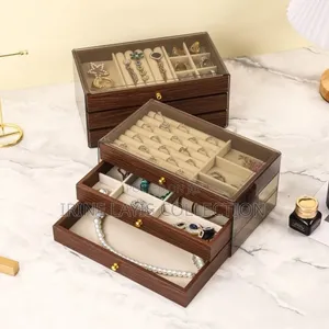 3 Layer Multi-Layer Wooden Jewelry Box With Transparent Window Large 1