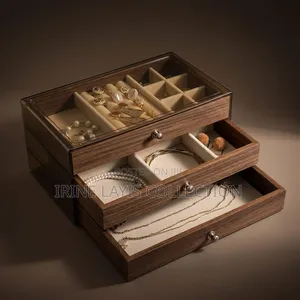 3 Layer Multi-Layer Wooden Jewelry Box With Transparent Window Large 1