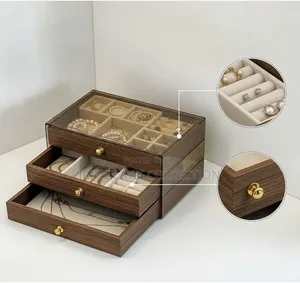 3 Layer Multi-Layer Wooden Jewelry Box With Transparent Window Large 1