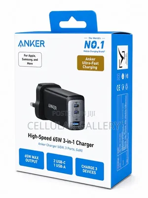 Anker Charger (65W, 3 Ports, GaN)