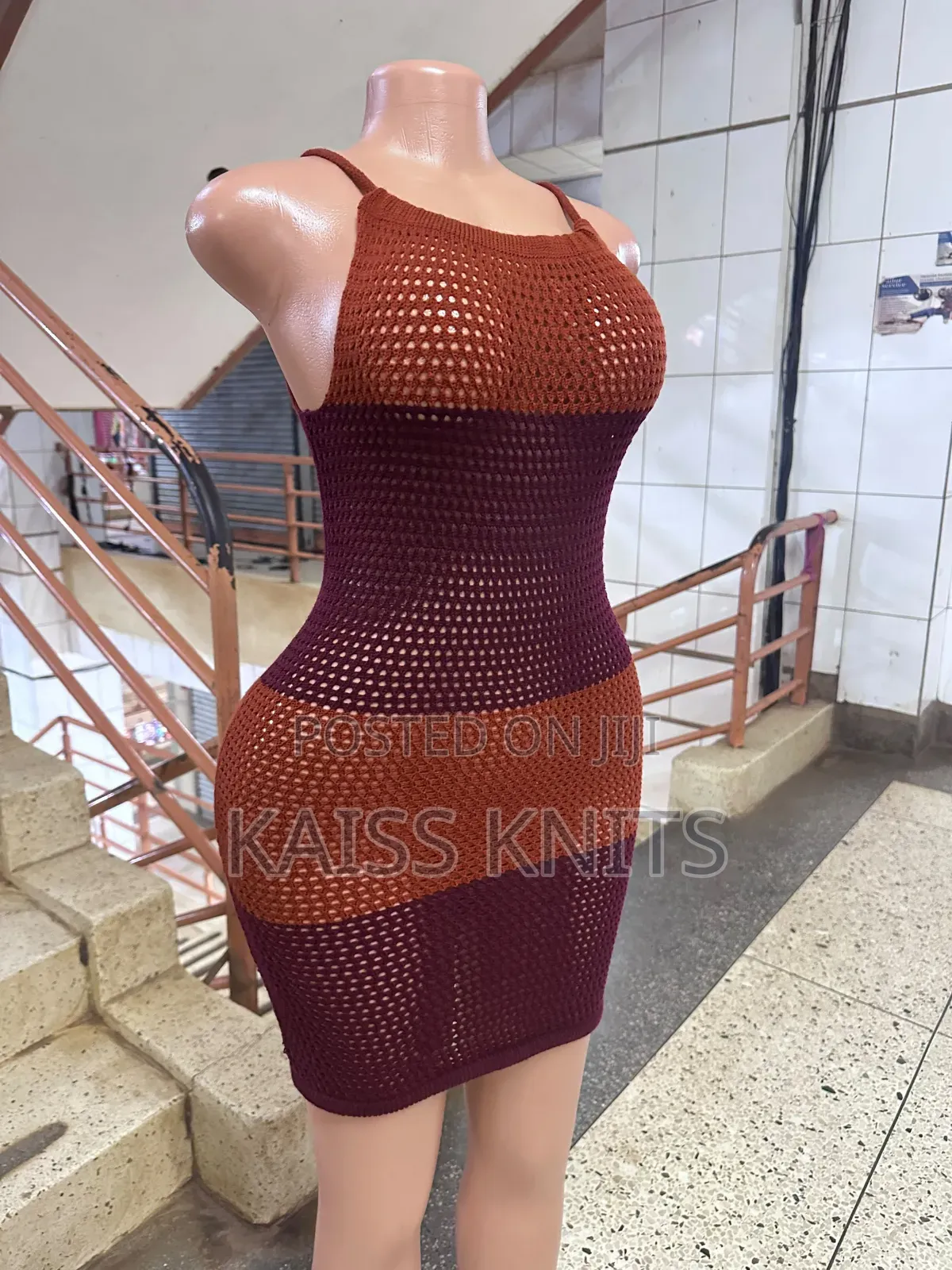 Brown Maroon Lace Knitted Dress