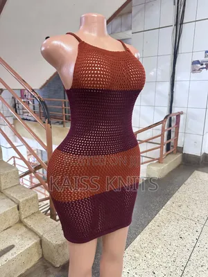 Brown Maroon Lace Knitted Dress