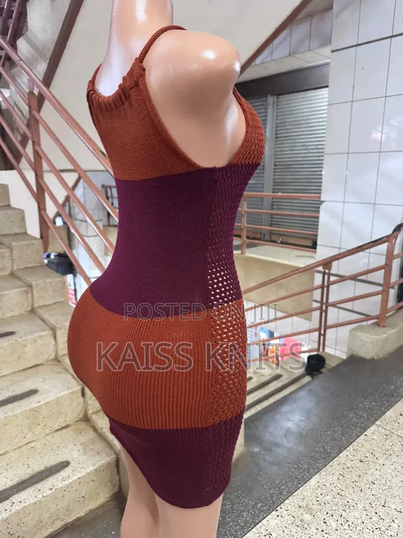 Brown Maroon Lace Knitted Dress
