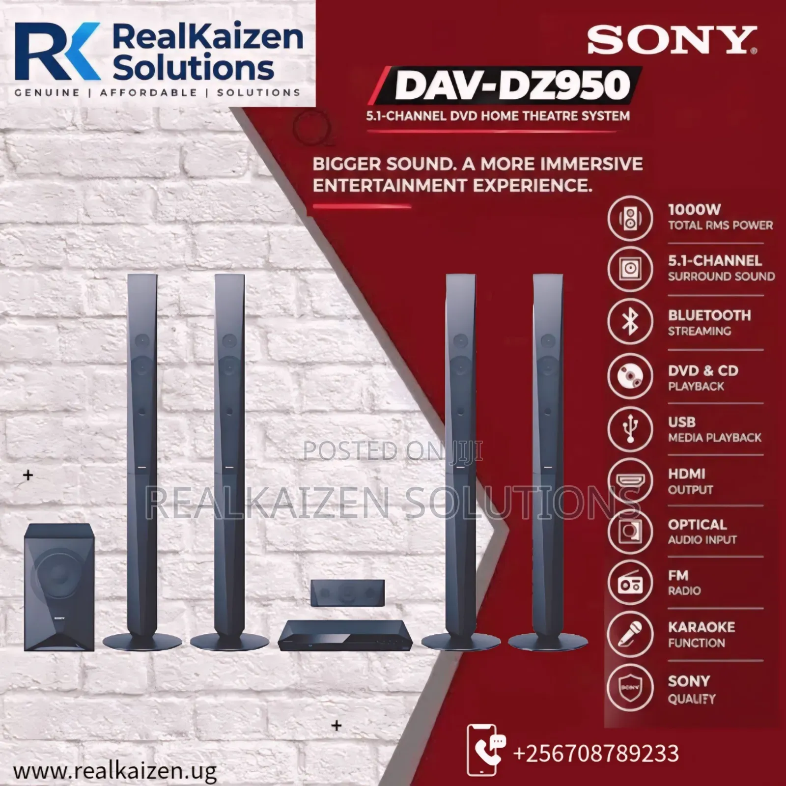 SONY 5.1Ch Bluetooth DAV-DZ950 DVD Home Theatre System 1000W
