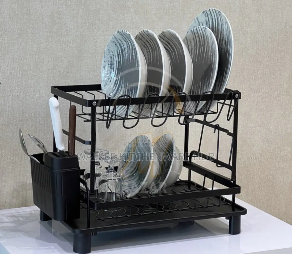 2-Tier Dish Rack Glass Holder -Black