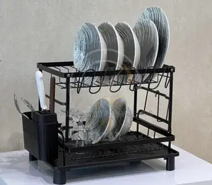 2-Tier Dish Rack Glass Holder -Black