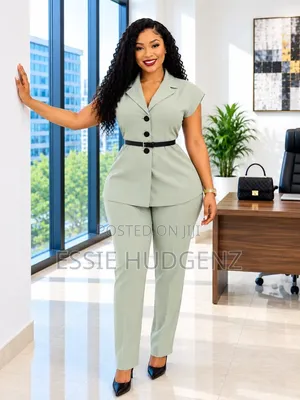 2pc Pant Suit With Short Sleeved Blazer