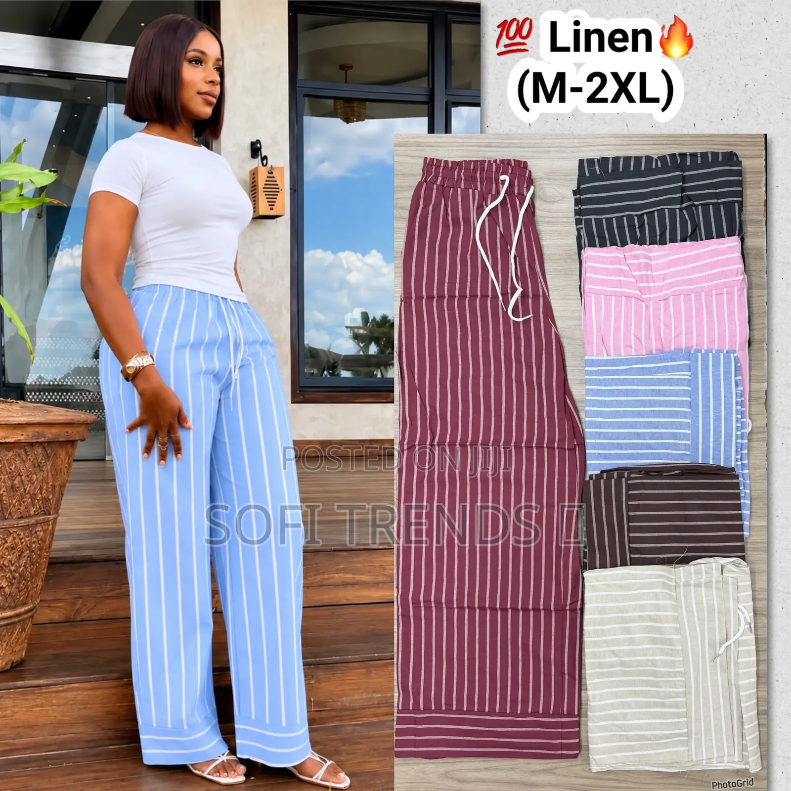Ladies Stripped Linen Pants