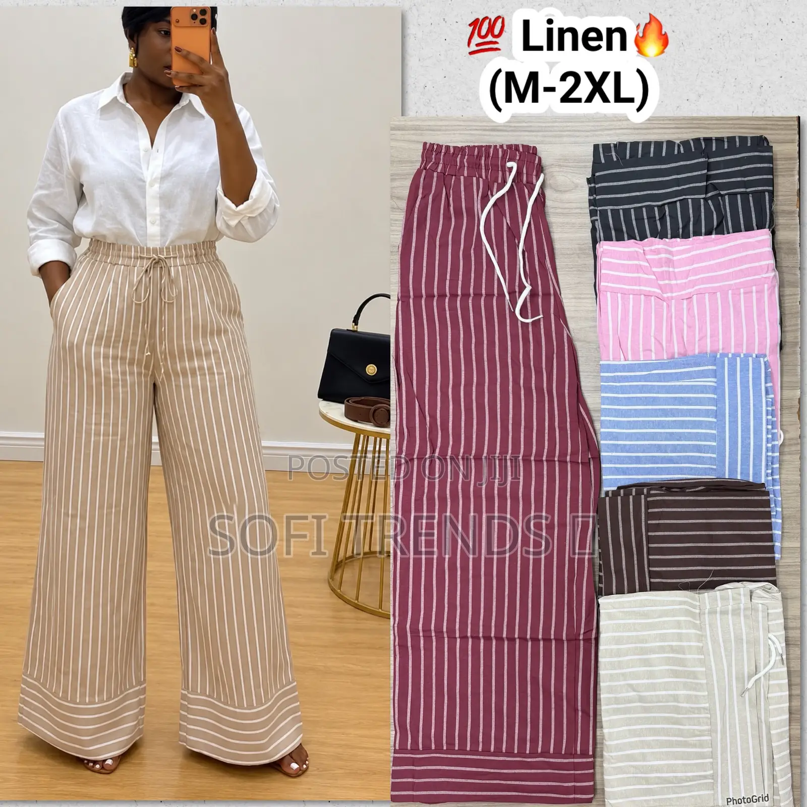Ladies Stripped Linen Pants
