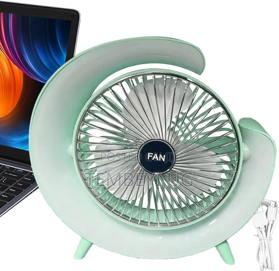 Rechargeable Table Fan Adjustable Desktop Fan With RGB Lights