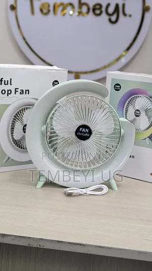 Rechargeable Table Fan Adjustable Desktop Fan With RGB Lights