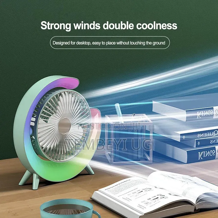 Rechargeable Table Fan Adjustable Desktop Fan With RGB Lights