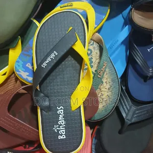 Pair of Black and Yellow Bahamas Flip-Flops.