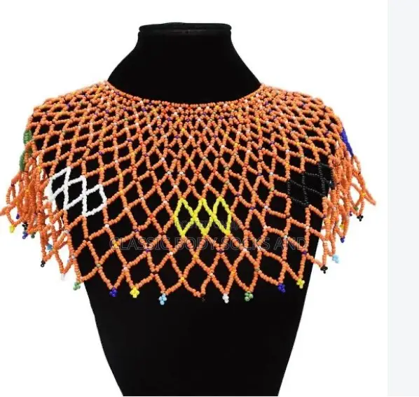Orange Craft Small Bead Netted Necklace