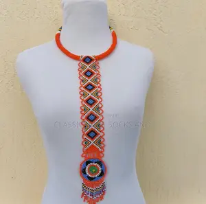 Orange Craft Small Bead Netted Necklace