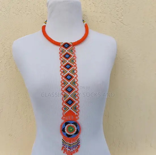Orange Craft Small Bead Netted Necklace
