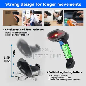 JRK Wireless Barcode Scanner Bluetooth + 2.4G, 2000mAh Battery