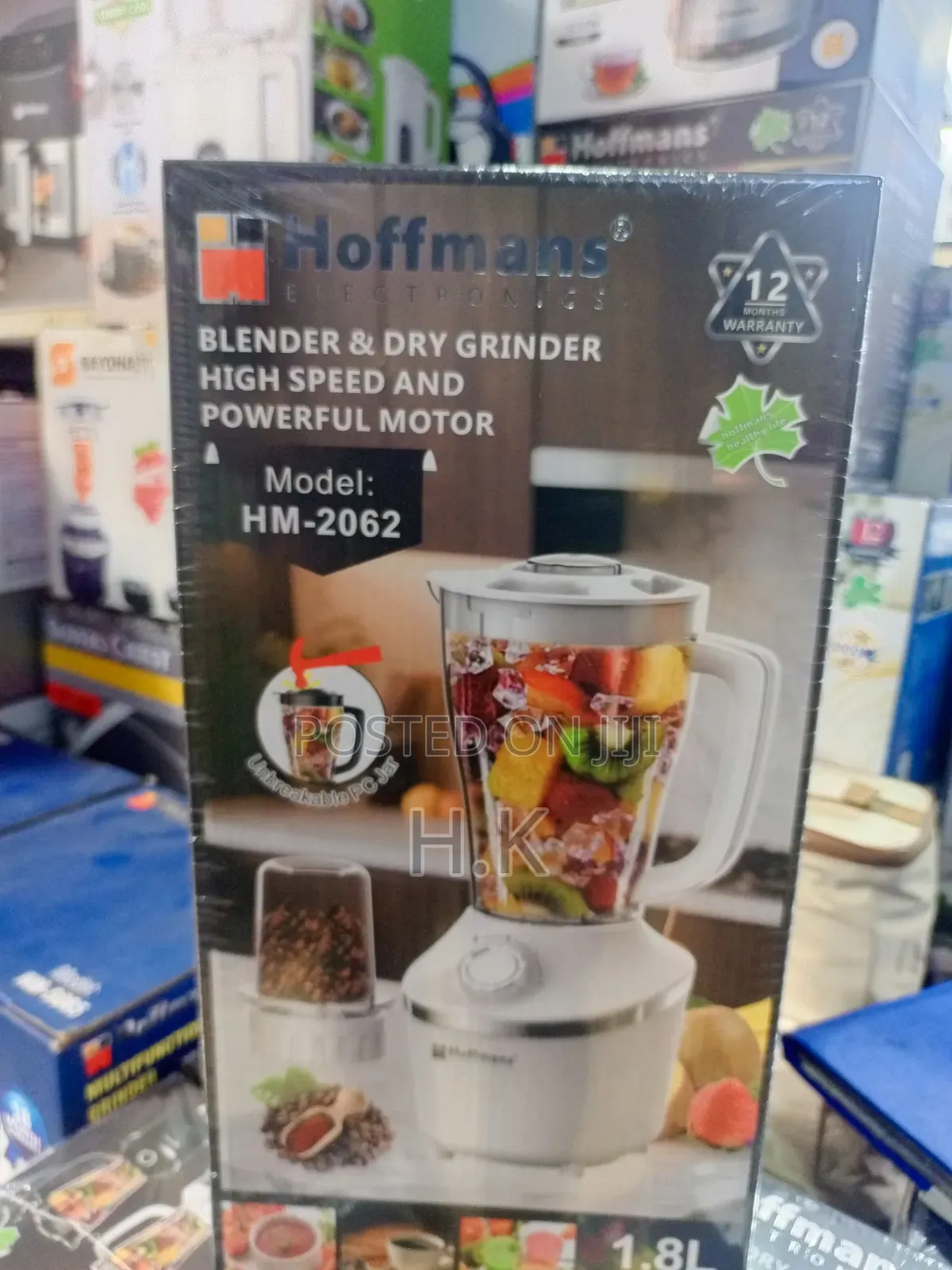 Hoffmans 1.8L High-Speed Blender Dry Grinder (Model: HM-2062).